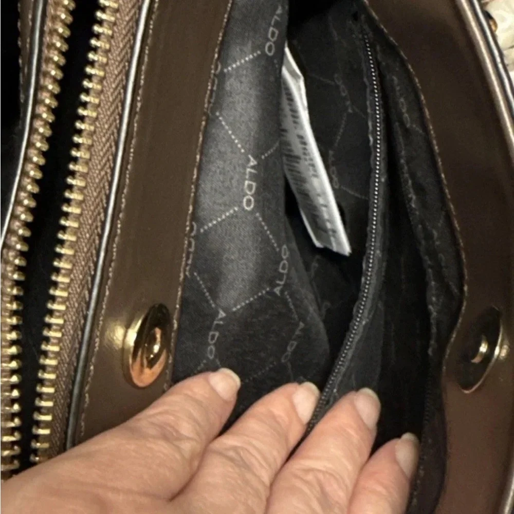 ALDO Crossbody Signature Galilini Pink & Brown Dome Satchel Handbag Purse Scarf - Picture 15 of 16